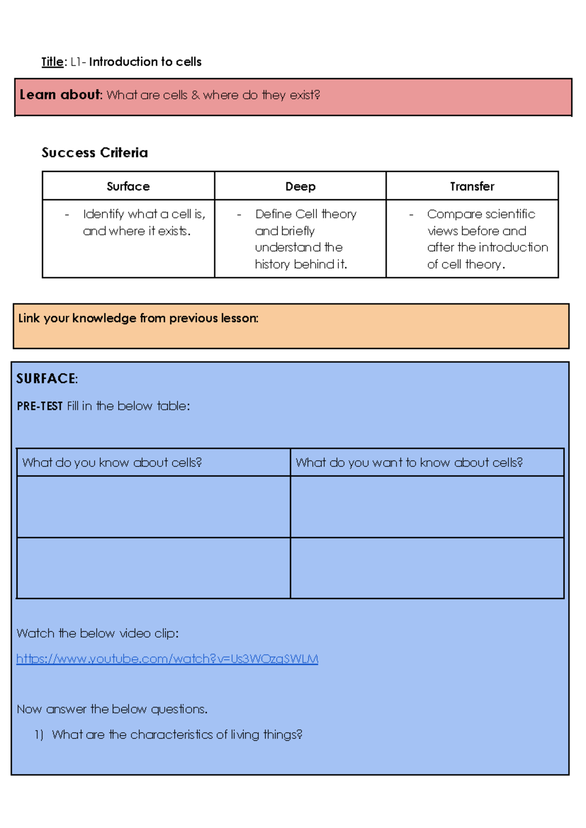 L1 Introduction to cells - Title: L1- Introduction to cells Learn about ...