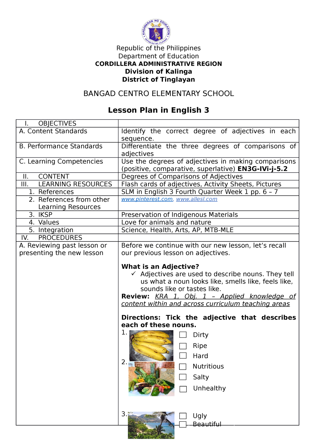 Cot English 3 Republic Of The Philippines Department Of Education Cordillera Administrative 6037