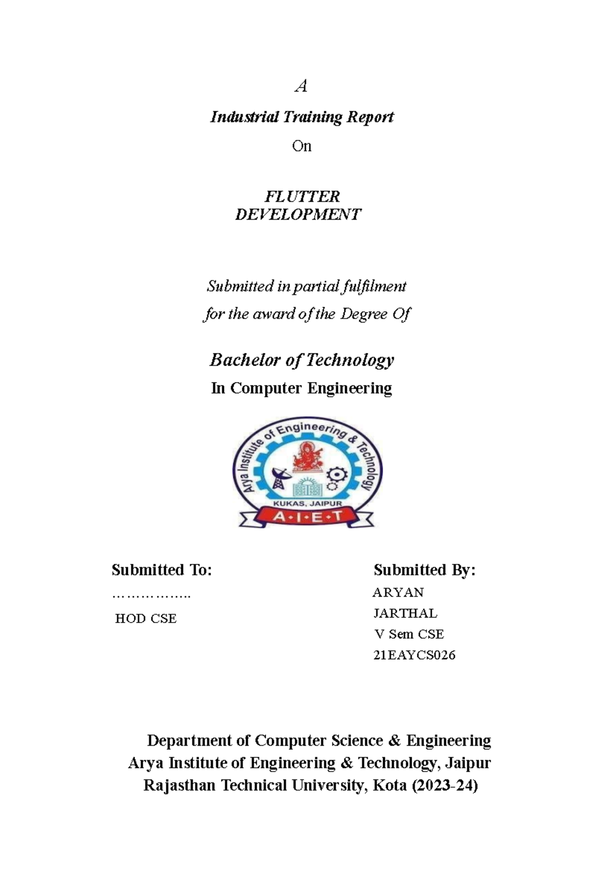 New it file format - A Industrial Training Report On Submitted in ...
