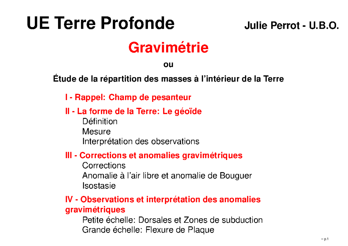 Grav - Merci - UE Terre Profonde Julie Perrot - U.B. Gravim ́ Etrie Ou ...