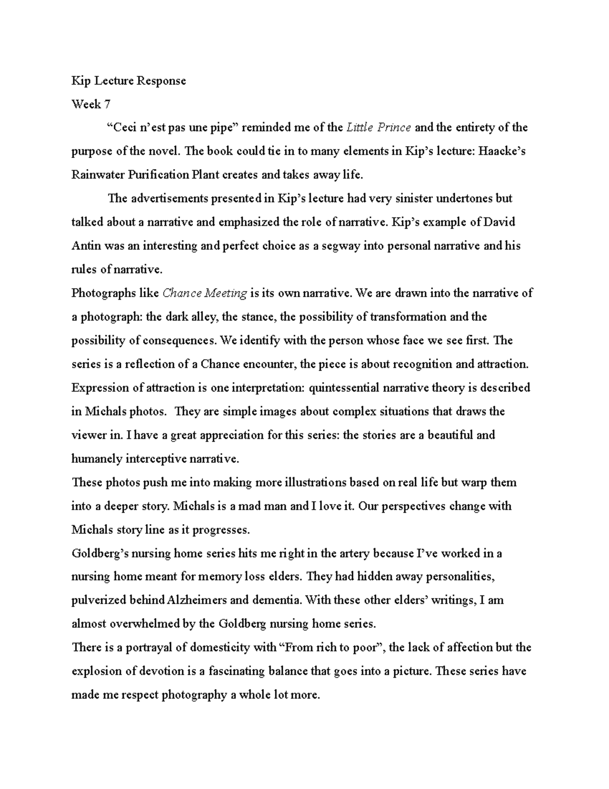 Lecture Response - Kip Lecture Response Week 7 “Ceci n’est pas une pipe ...