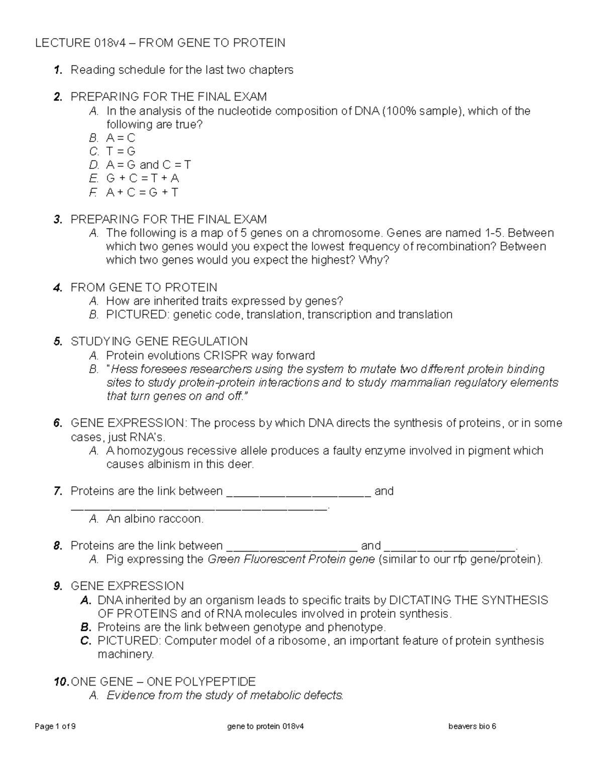 Lec+018v4+gene+to+protein - LECTURE 018v4 – FROM GENE TO PROTEIN ...