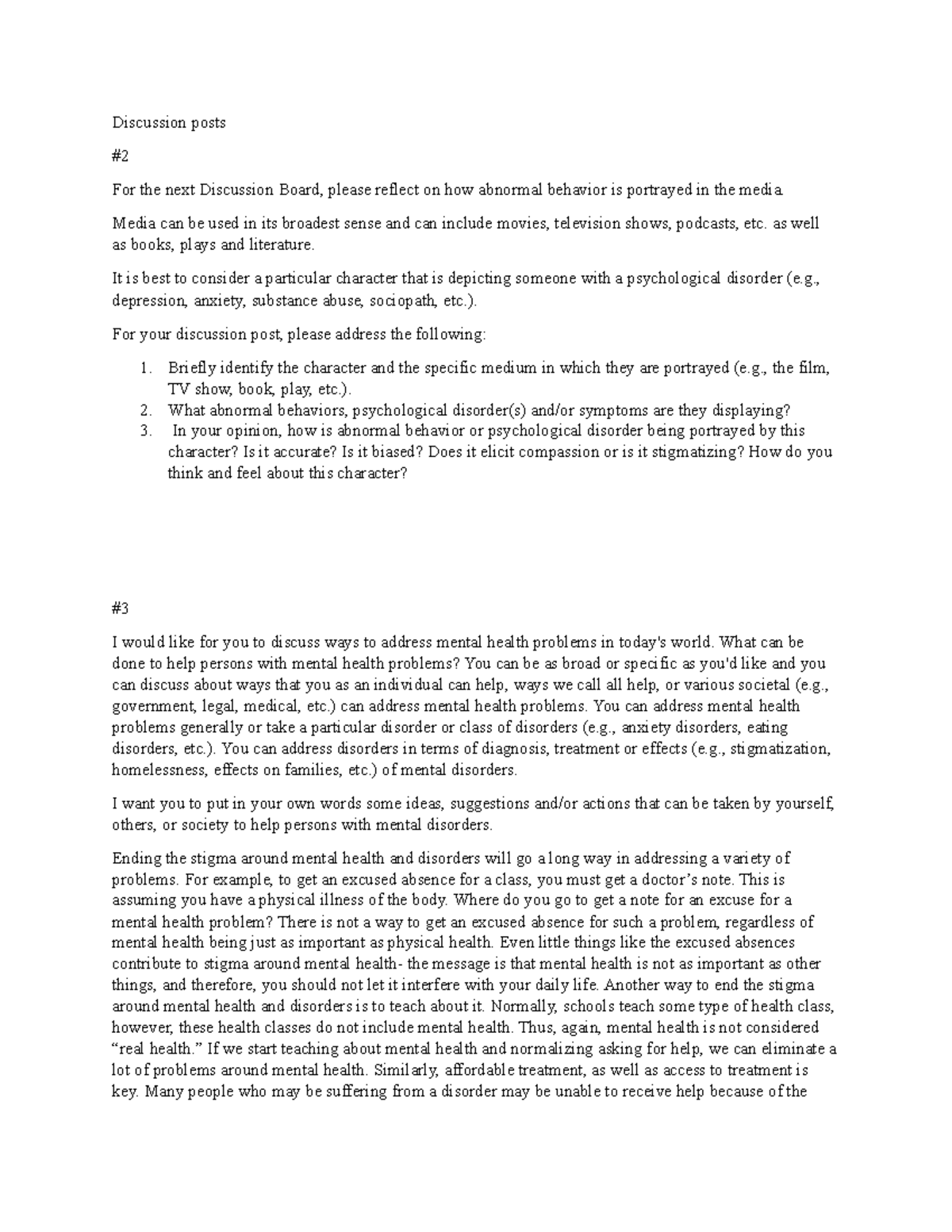 Discussion posts - Notes - PSY 3HSU - SLU - Studocu