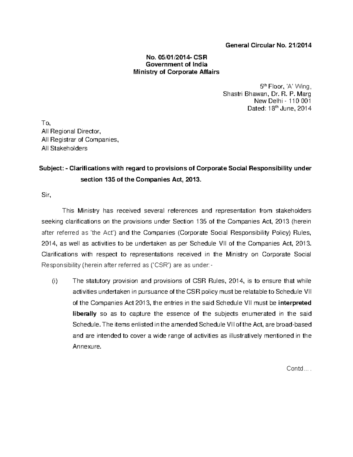 CSR General Circular 21 2014 - General Circular No. 21/ No. 05/01/2014 ...