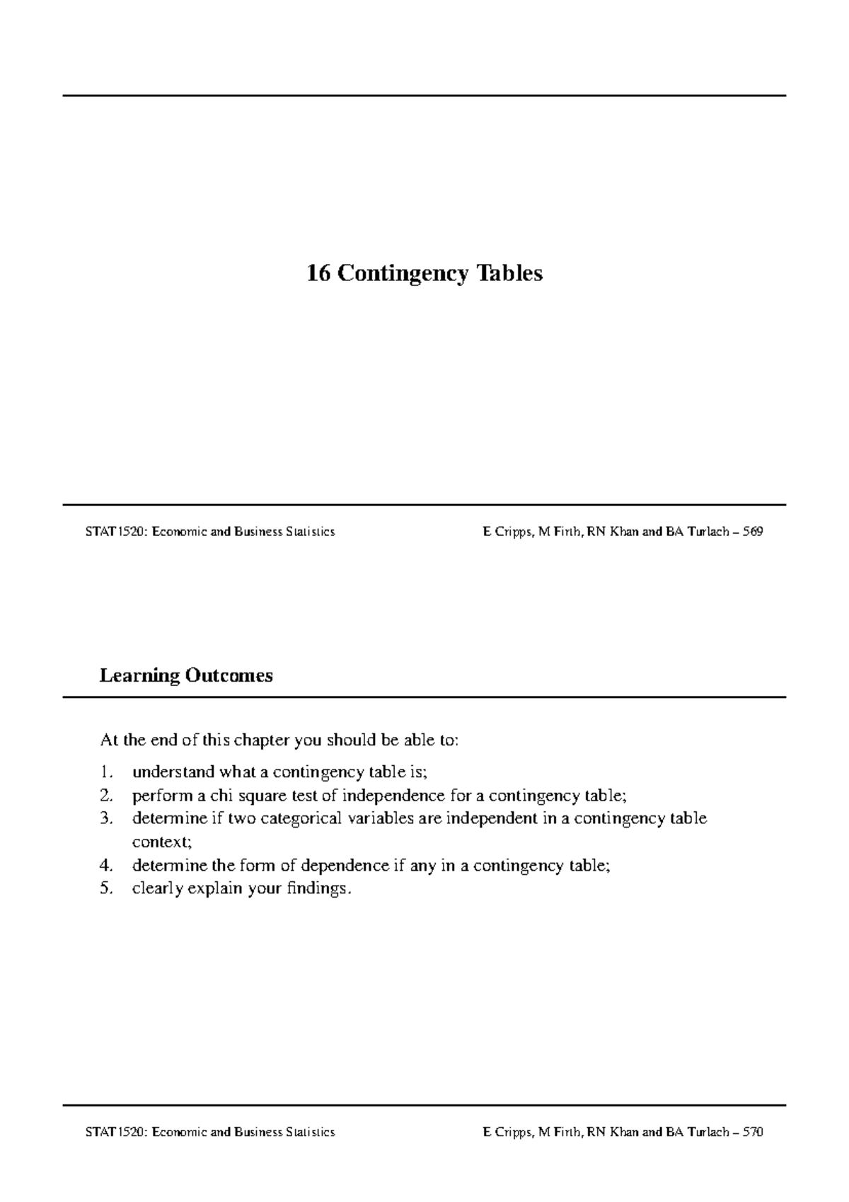 13694289 - lecture 13 - 16 Contingency Tables STAT1520: Economic and ...