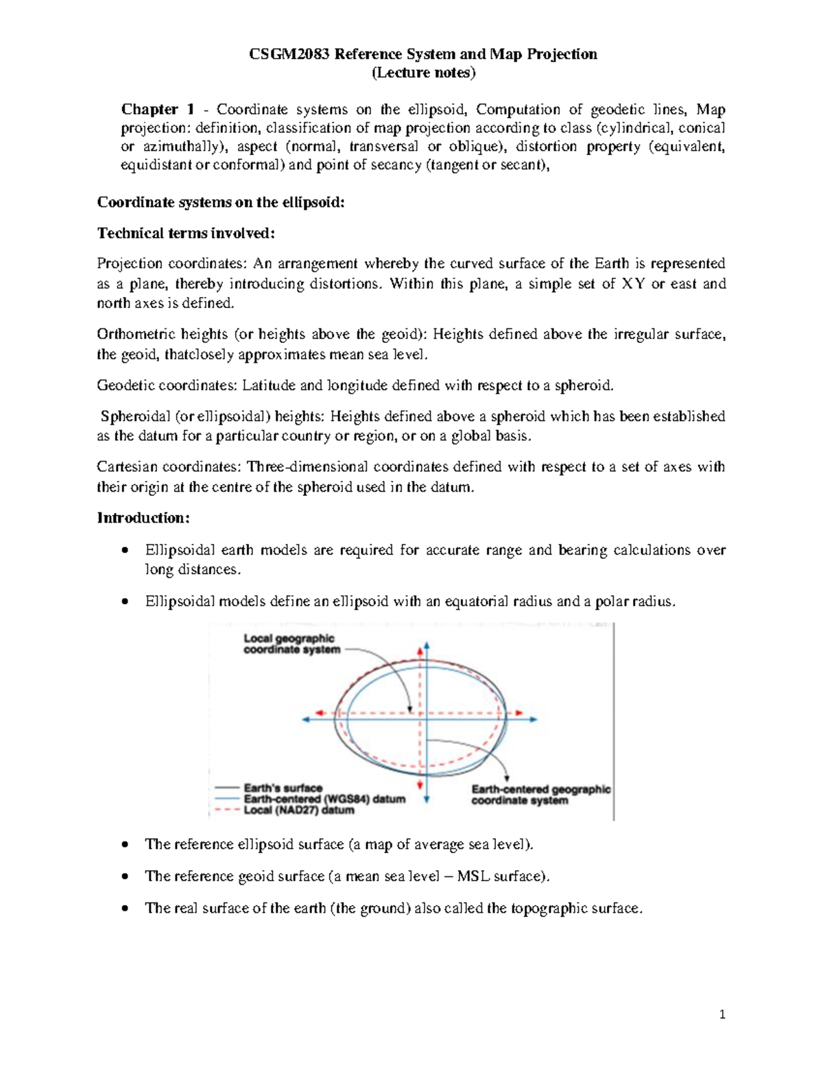 Reference System & Map Projection Lecture notes Mr Anand - CSGM2083 ...