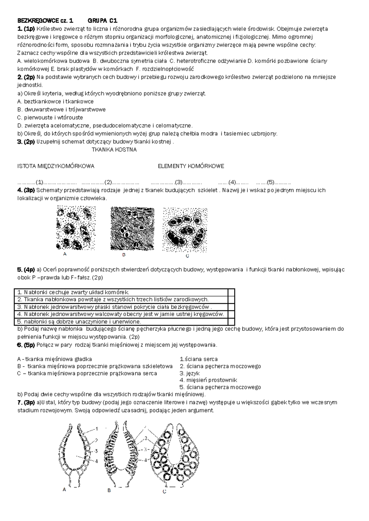 Kregowce A Bezkregowce Sprawdzian Puls Zycia 1 www.studocu.com