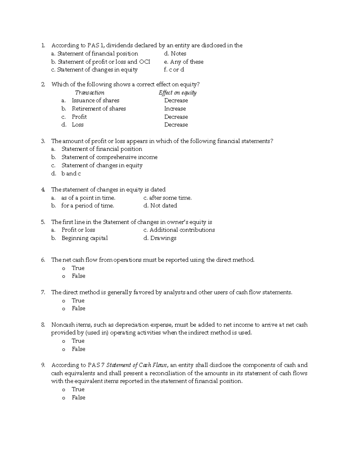 QUIZ Statement-OF- Changes-IN- Equity-AND-CASH- Flows - According to ...