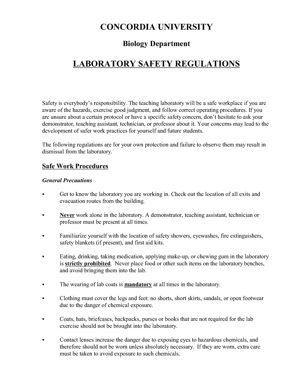 BIOL 201 Lab Safety 2022 CONCORDIA UNIVERSITY Biology Department   Thumb 1200 1553 