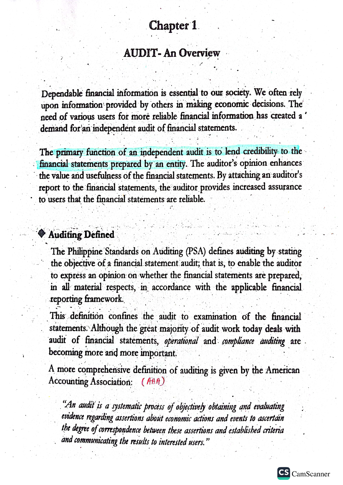 Auditing C1&2 - Lecture Notes By Salosagcol - Auditing Theory - Studocu