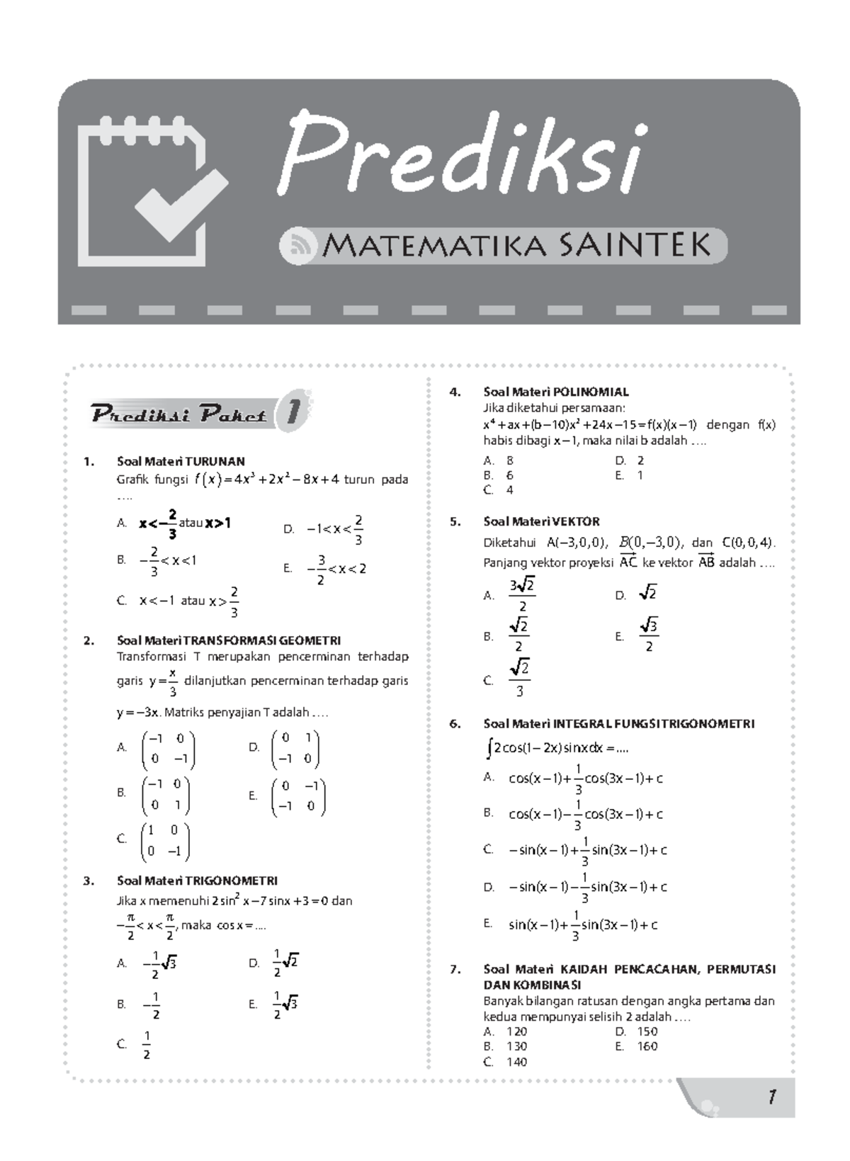 Prediksi Paket 1-2 Matematika Saintek - Prediksi Matematika SAINTEK ...