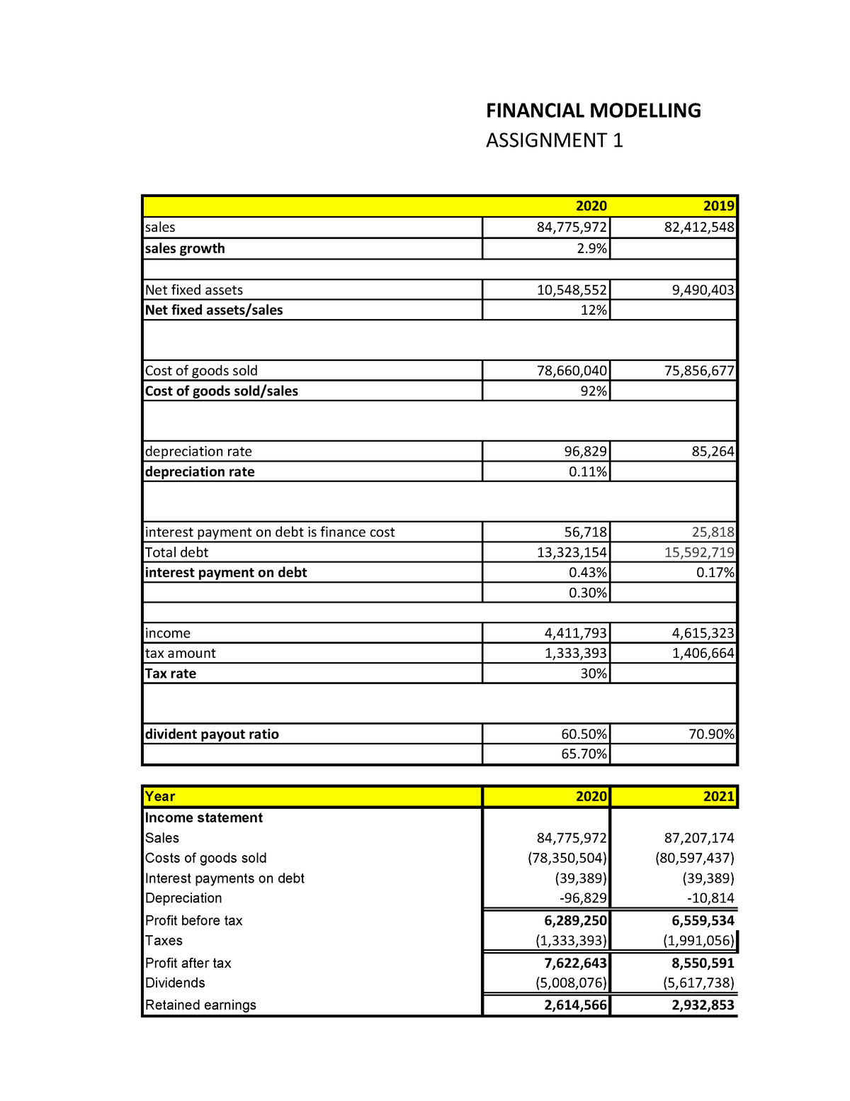 financial modelling assignment