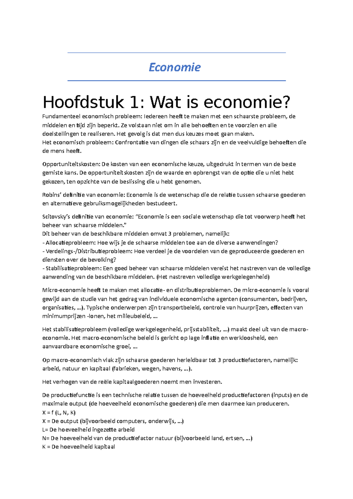 Economie - Economie Hoofdstuk 1: Wat Is Economie? Fundamenteel ...