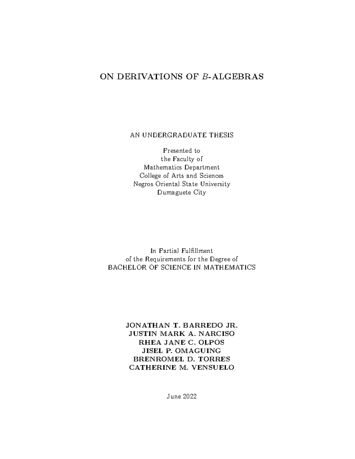 ON- Derivations-OF-B- Algebras- Thesis - ON DERIVATIONS OF B-ALGEBRAS ...