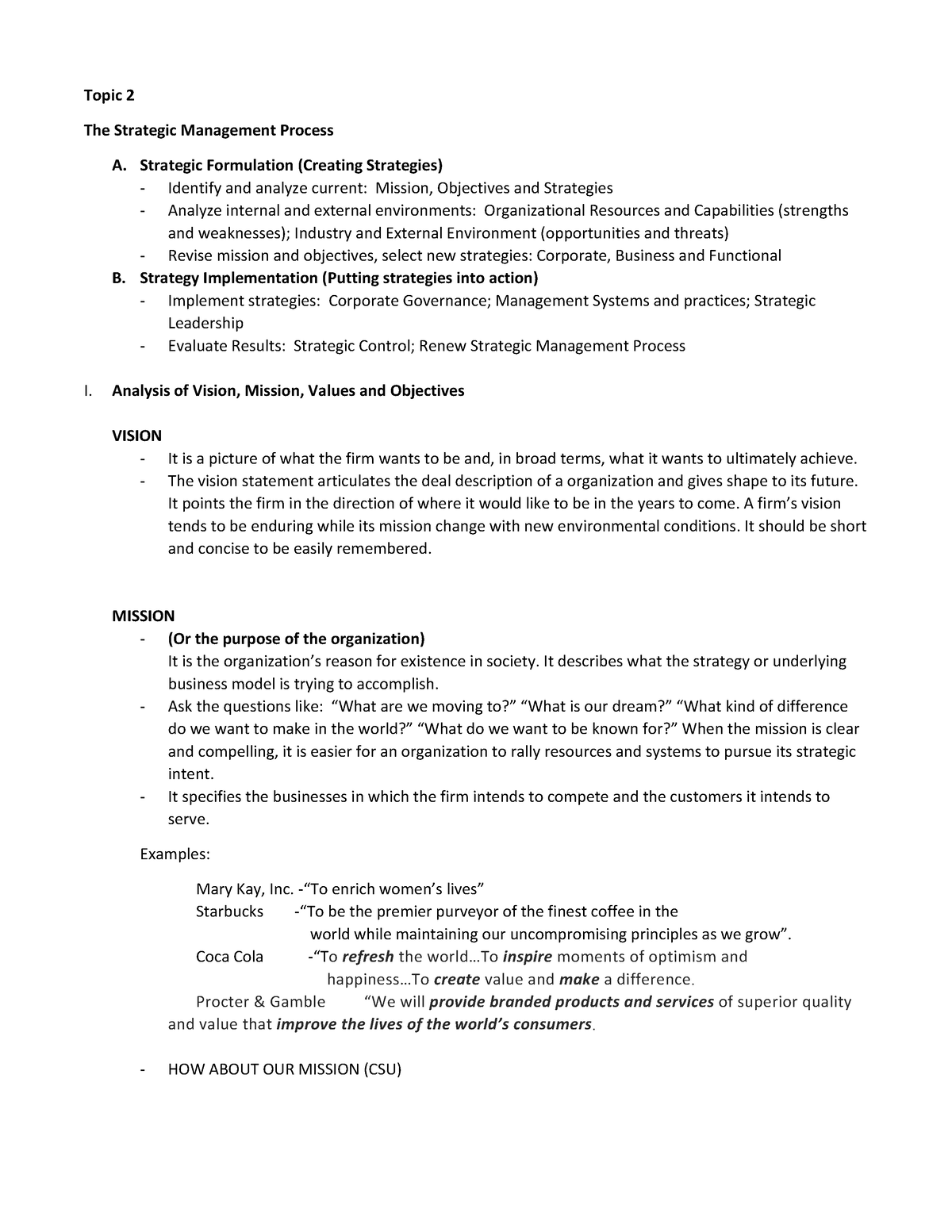 Topic-2 - Strategic Management Topic 2 - Topic 2 The Strategic ...