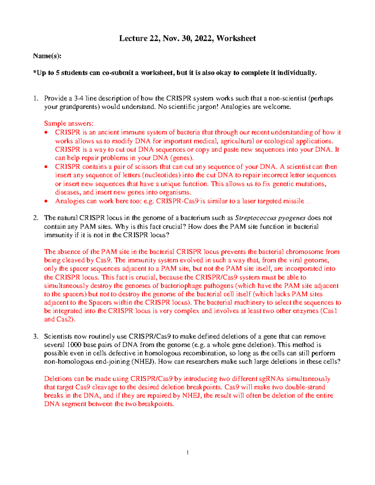 Lecture 22 Nov 30 Worksheet Answers 2 - 1 Lecture 22, Nov. 30, 2022 ...