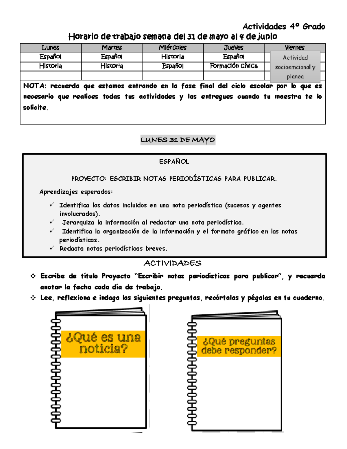 Semana del 31 DE MAYO AL 4 DE Junio - Horario de trabajo semana del 31 ...