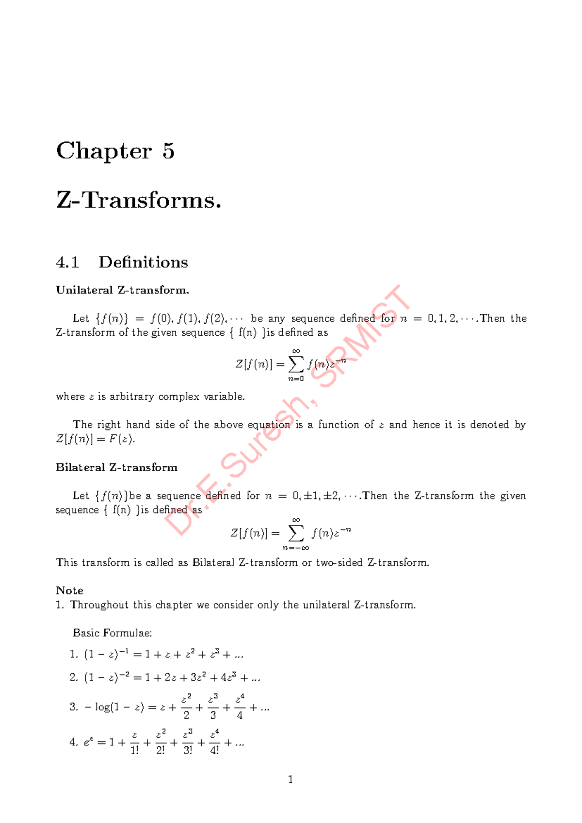 Z Transforms - course - Chapter 5 Z-Transforms. 4 Definitions ...