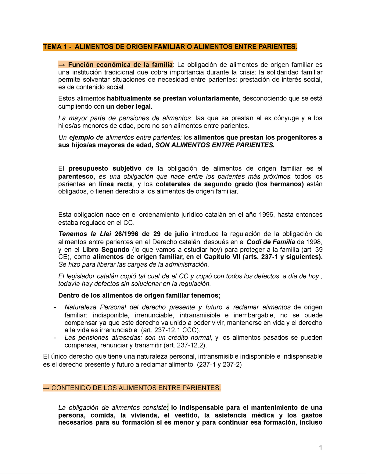 Derecho De Familia Temas 12 Tema 1 Alimentos De Origen Familiar O Alimentos Entre Parientes 8430