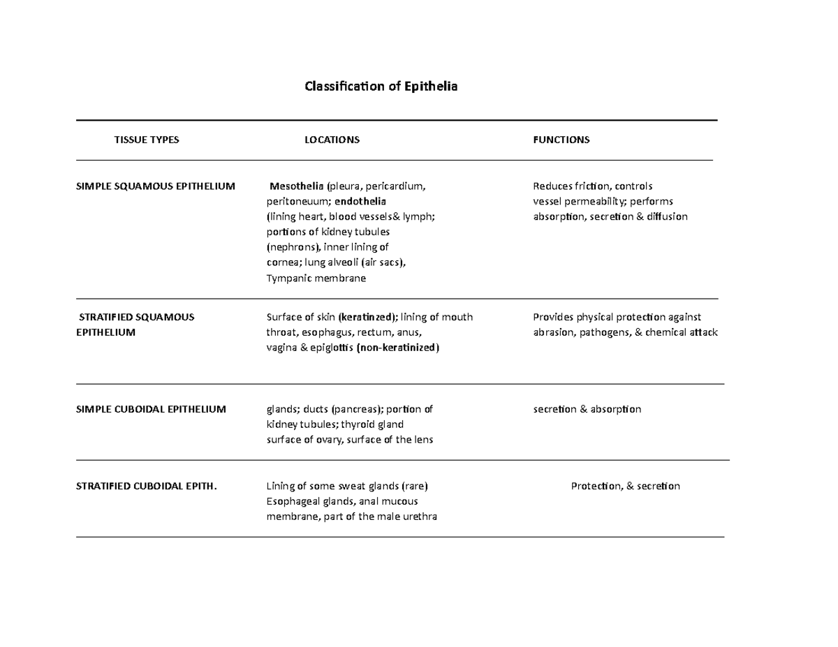 Chapter 3 -Classification of Epithelia - Classification of Epithelia ...