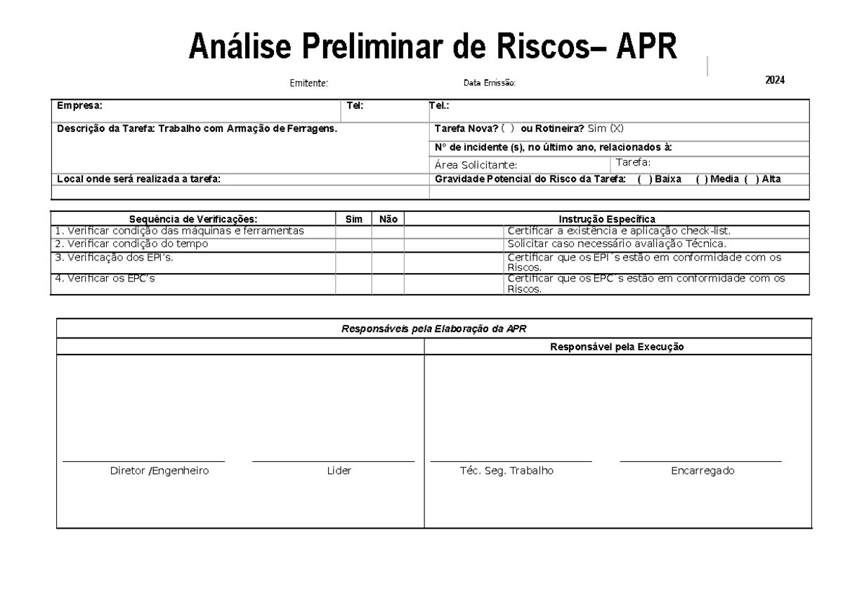 APR Armação DE Ferragem - Emitente: Data Emissão: 2024 Empresa: Tel ...