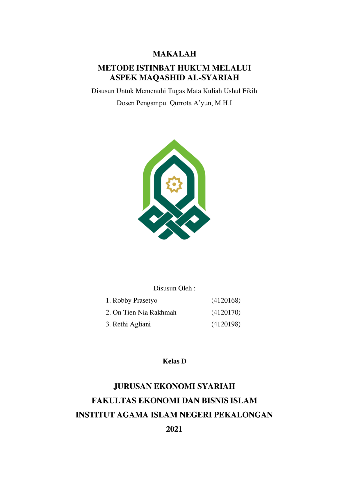 Ushul Fikih Kelompok 11-dikonversi - MAKALAH METODE ISTINBAT HUKUM ...