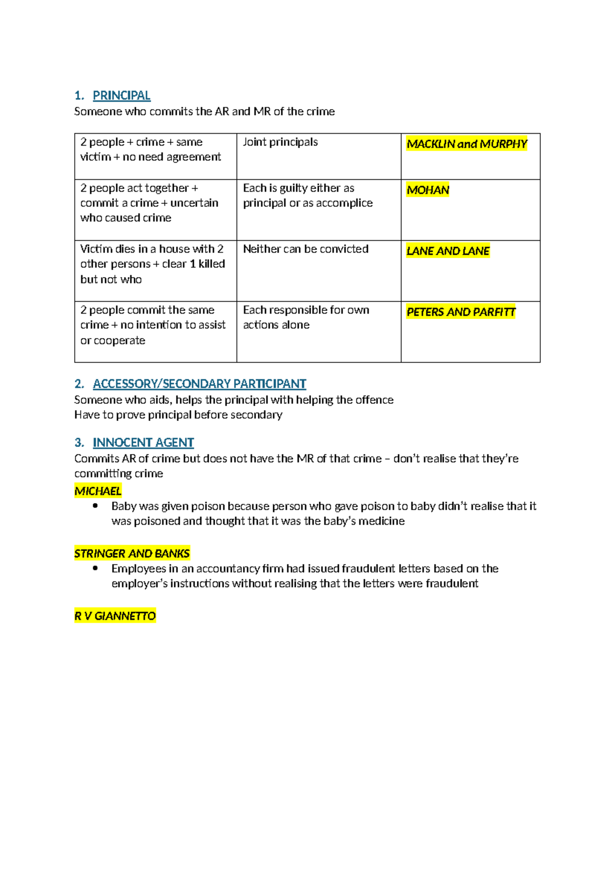 4. Complicity - 1. PRINCIPAL Someone who commits the AR and MR of the ...