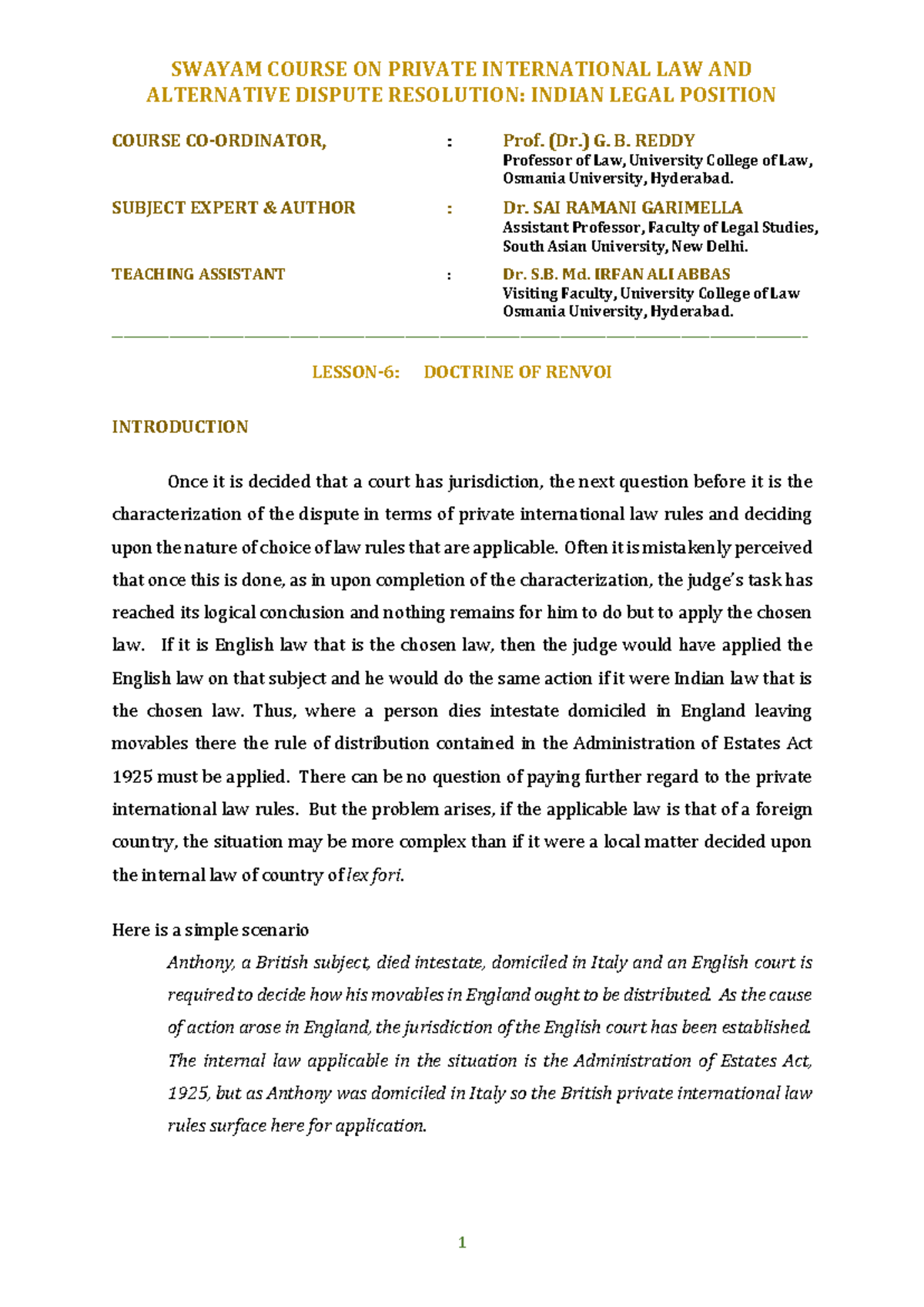 MEANING OF Renvoi concept in PIL VERY USEFUL Private International