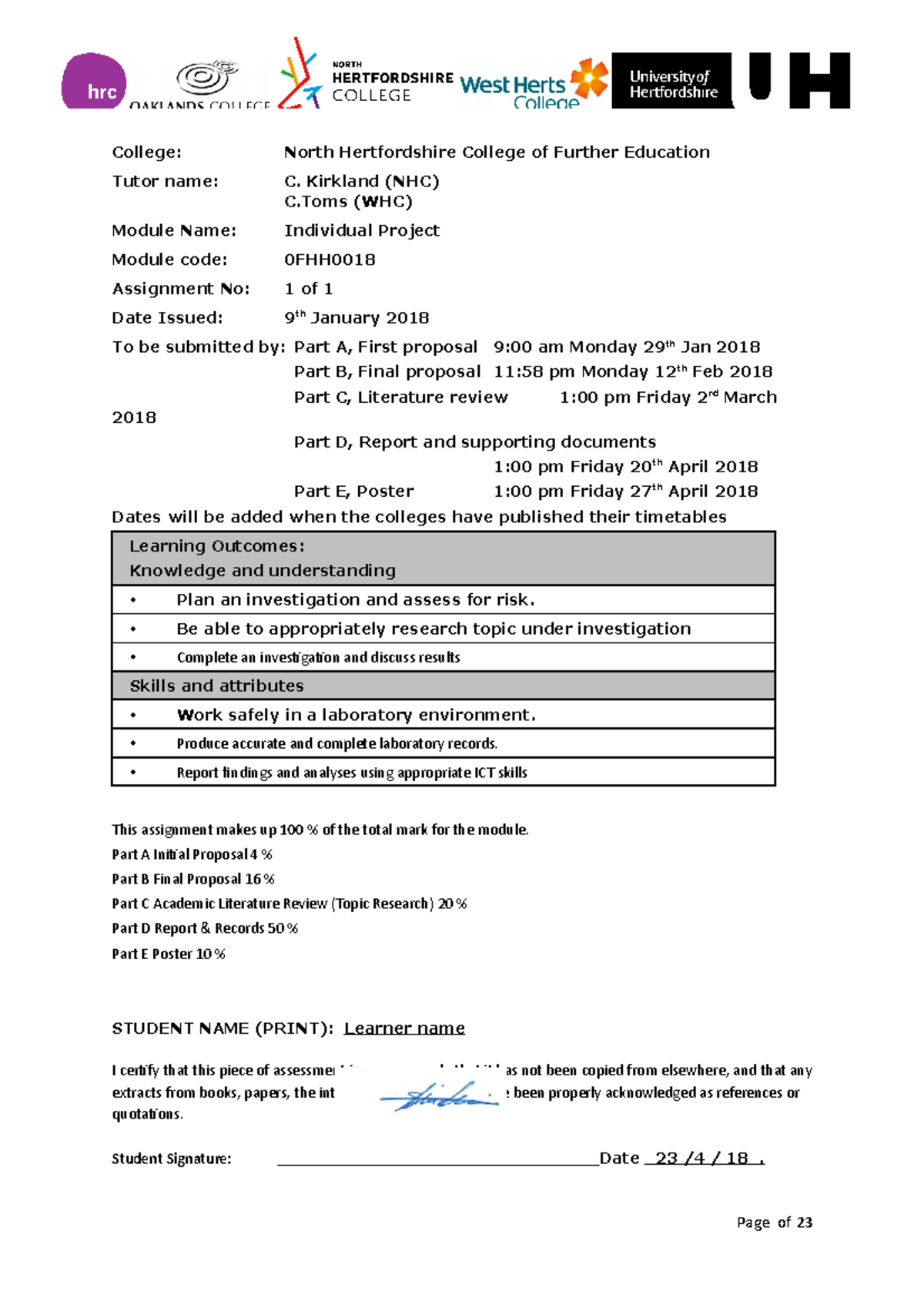 Assignment 1 College North Hertfordshire College of Further