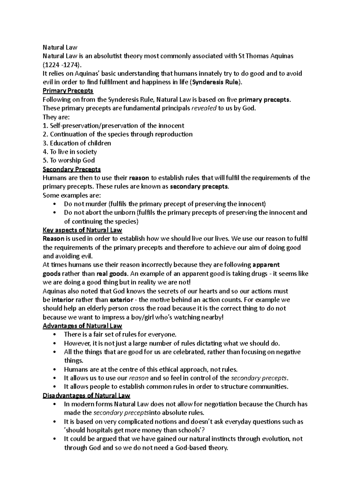 Natural Law Natural Law Natural Law is an absolutist theory most