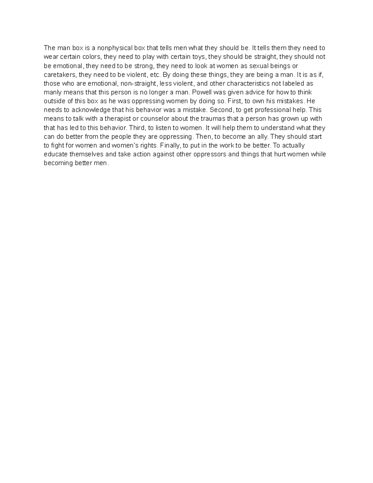 Man box - gender - PSY 3440, Instructor: Devereux Poling (all credit to ...
