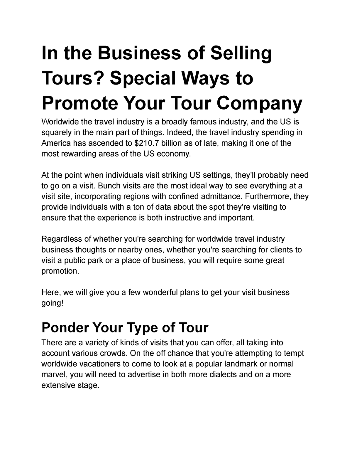 advantage of selling tours