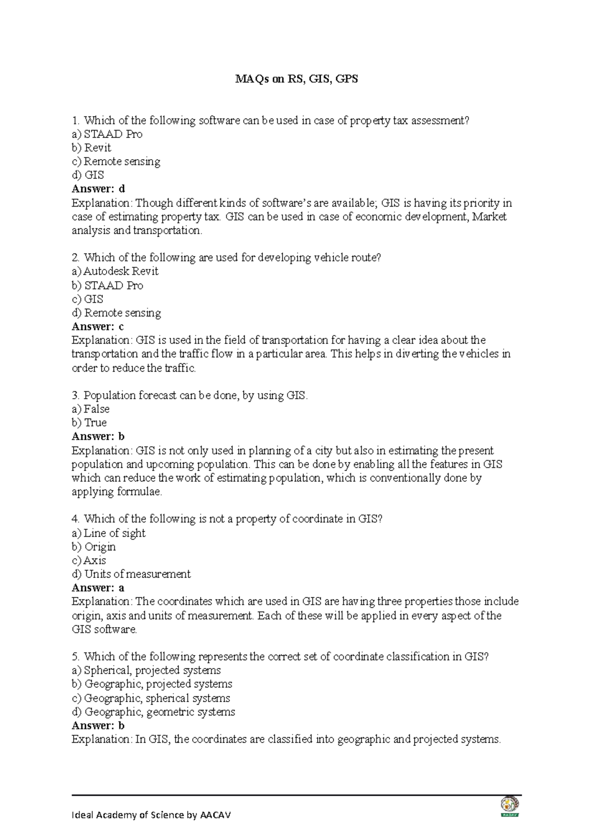 MAQs on RS, GIS, GPS by Dr Saifudeen for beginers - MAQs on RS, GIS ...