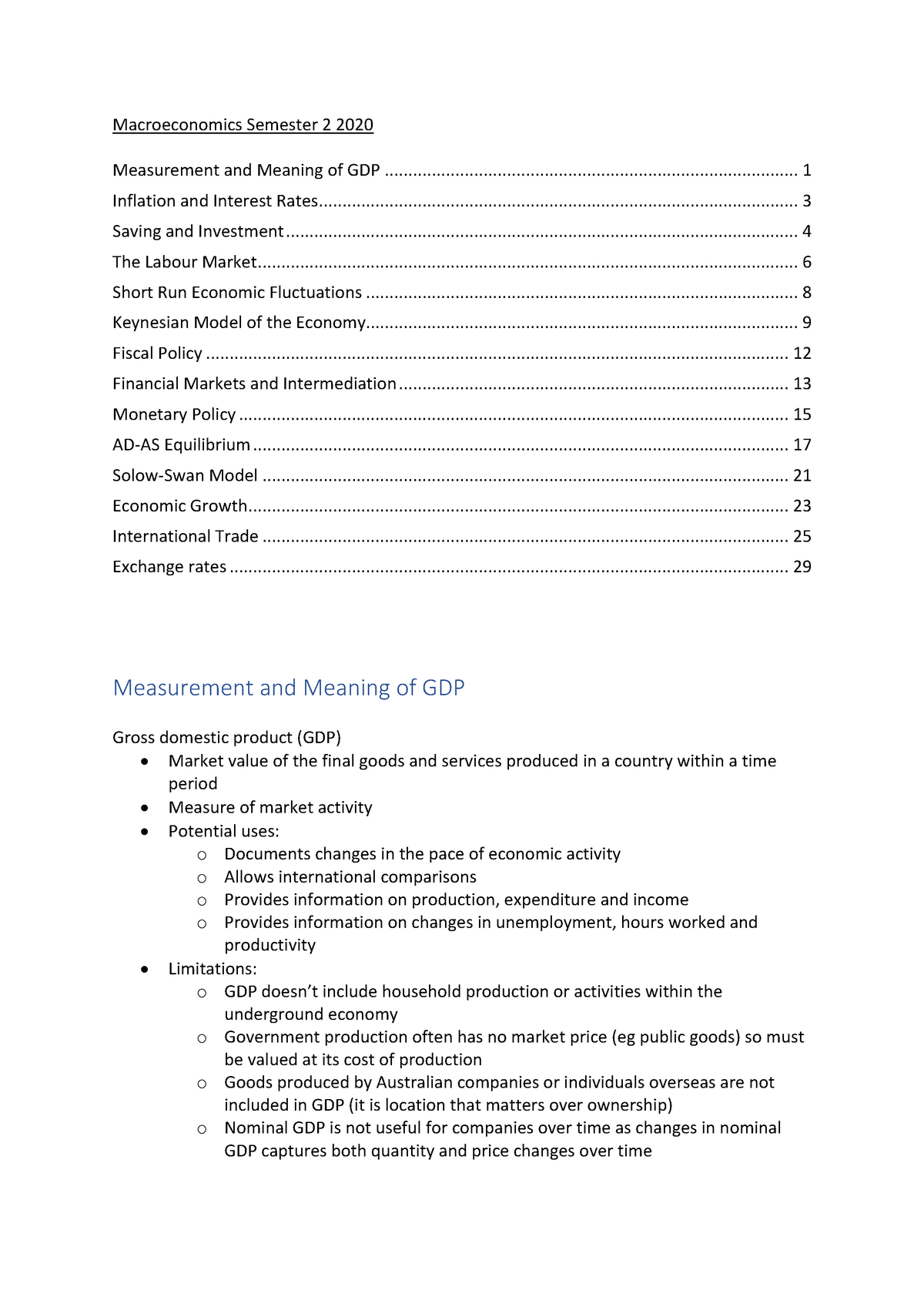 Introductory Macroeconomics Exam Notes - Macroeconomics Semester 2 2020 ...