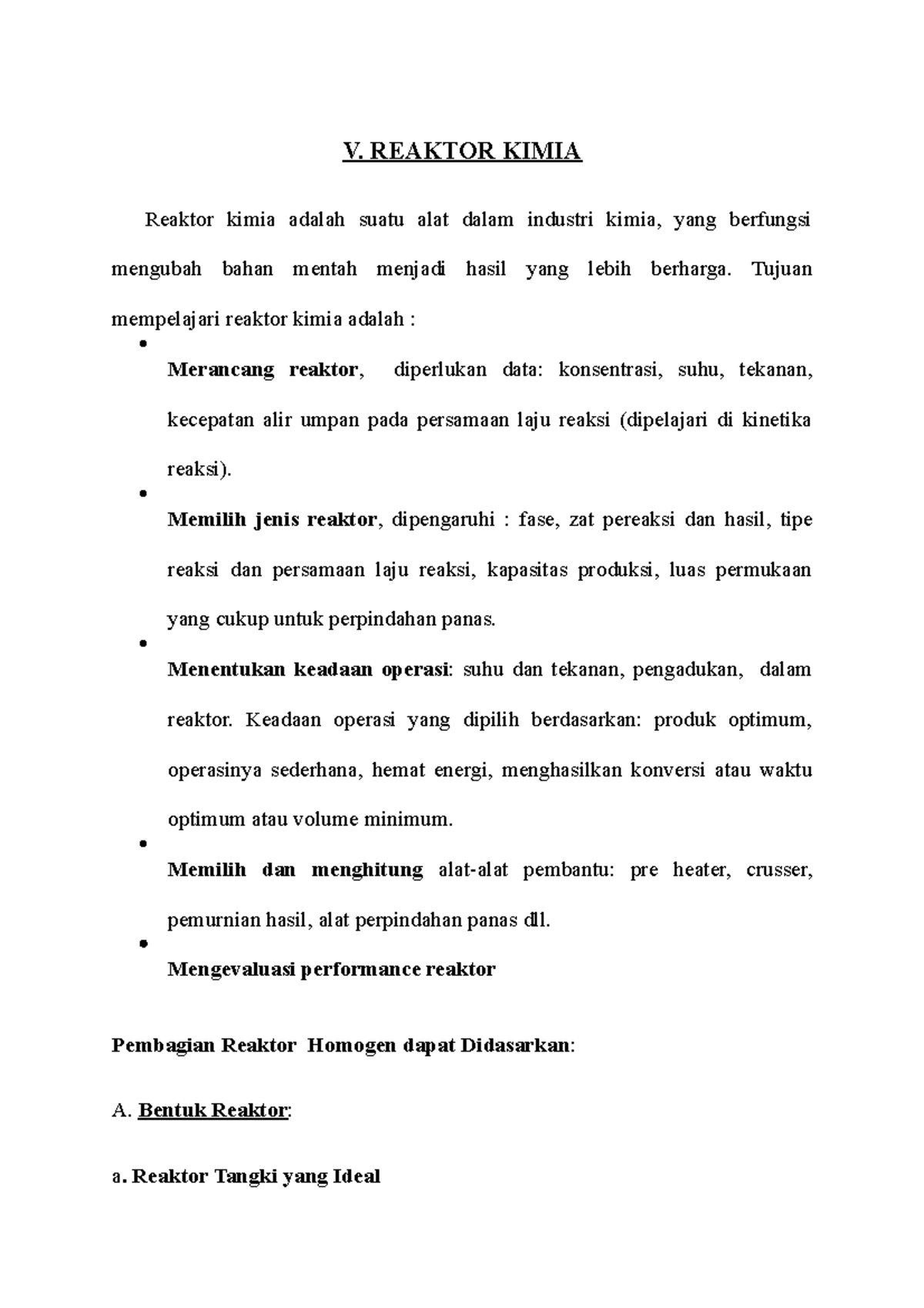 Proses industri kimia - Reaktor Kimia