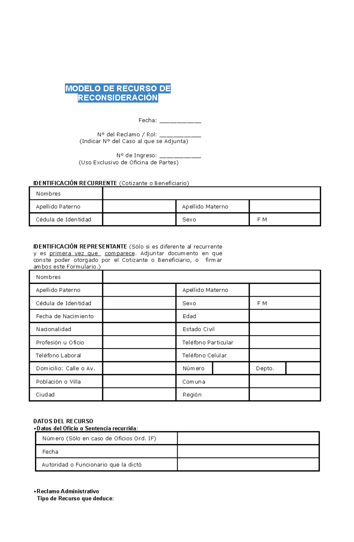 Modelo De Recurso De Reconsideracion - MODELO DE RECURSO DE ...