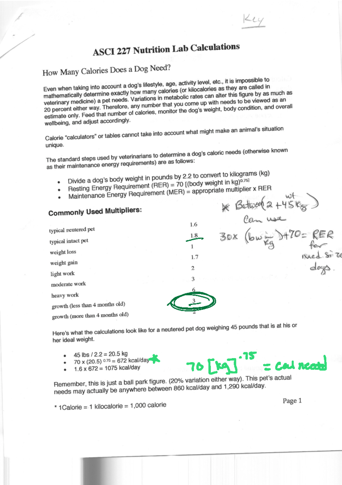 Food Calculations Answers - ASCI 227 - Studocu