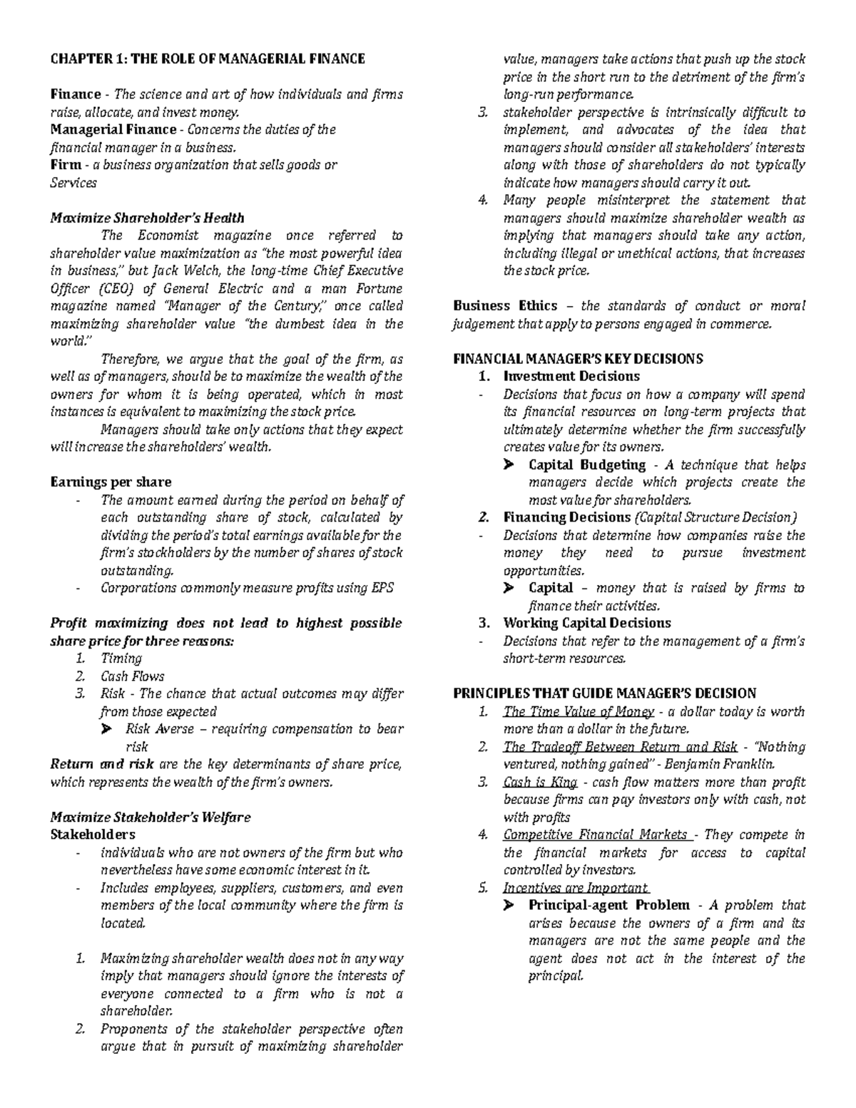 Chapter 1 - FInancial management - CHAPTER 1: THE ROLE OF MANAGERIAL ...