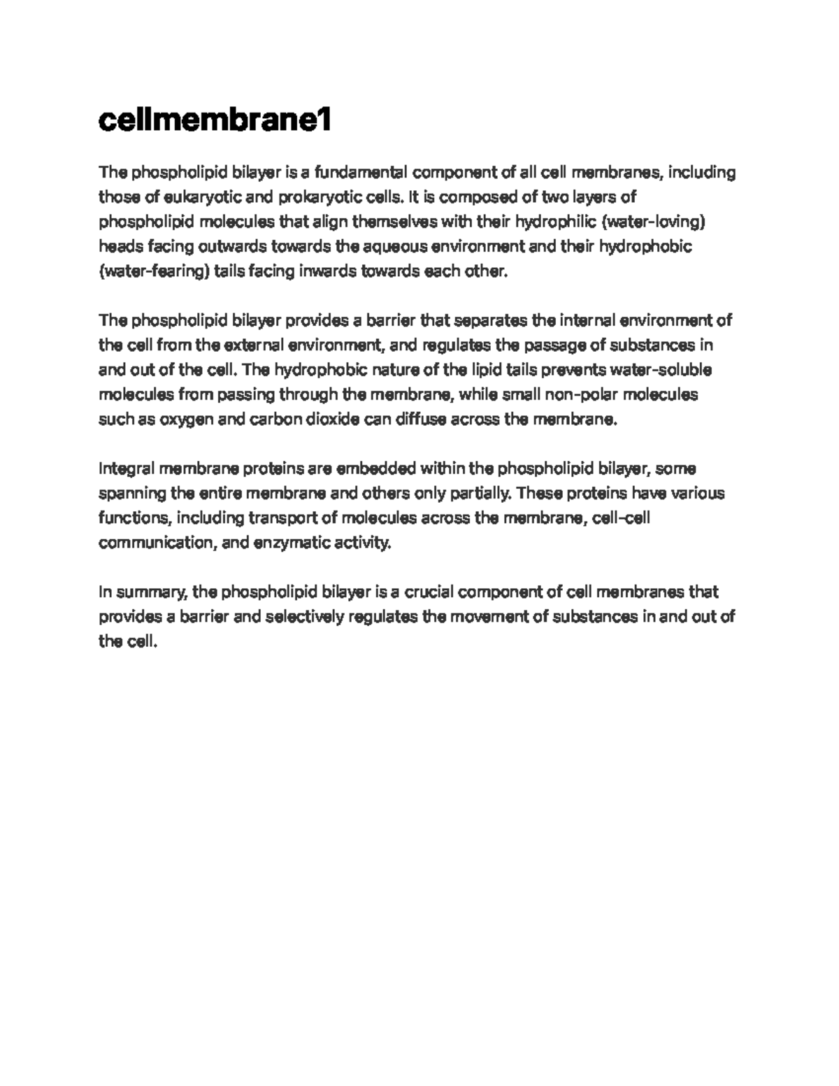 Cellmembrane 1 - Notes - c e l l m e m b ra n e 1 The phospholipid ...