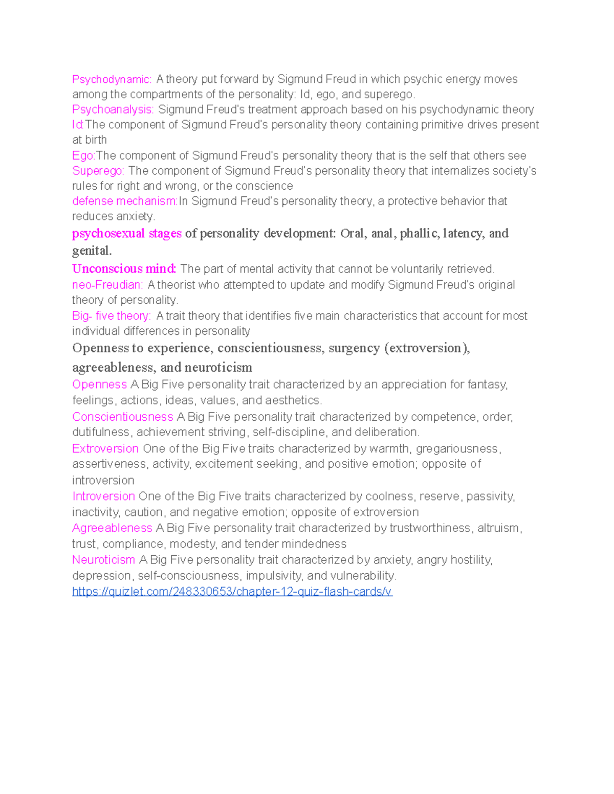 Part 9 - part 9 - Psychodynamic: A theory put forward by Sigmund Freud ...