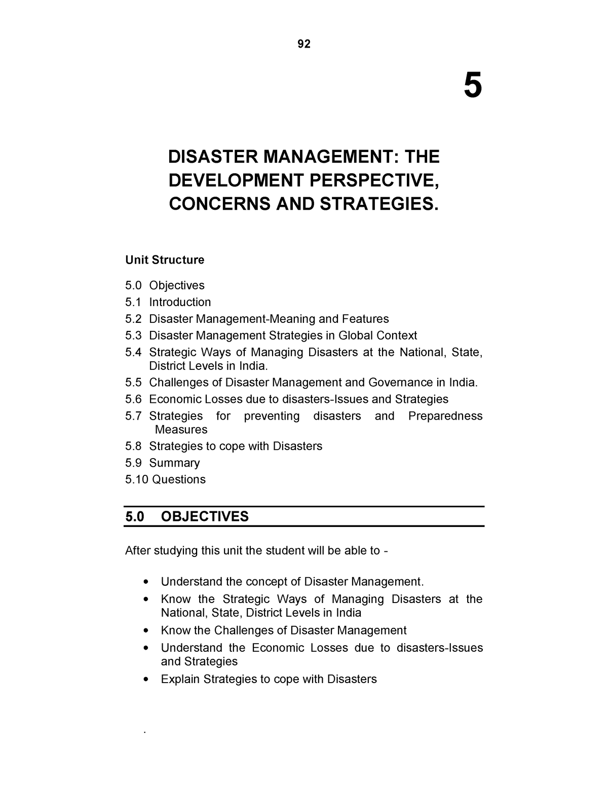 5 - Its Lecture Notes - 5 DISASTER MANAGEMENT: THE DEVELOPMENT ...