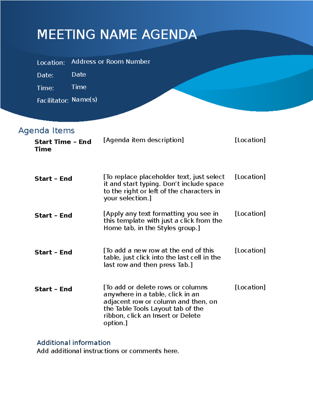 Meeting Name Agenda - MEETING NAME AGENDA Location: Address or Room ...