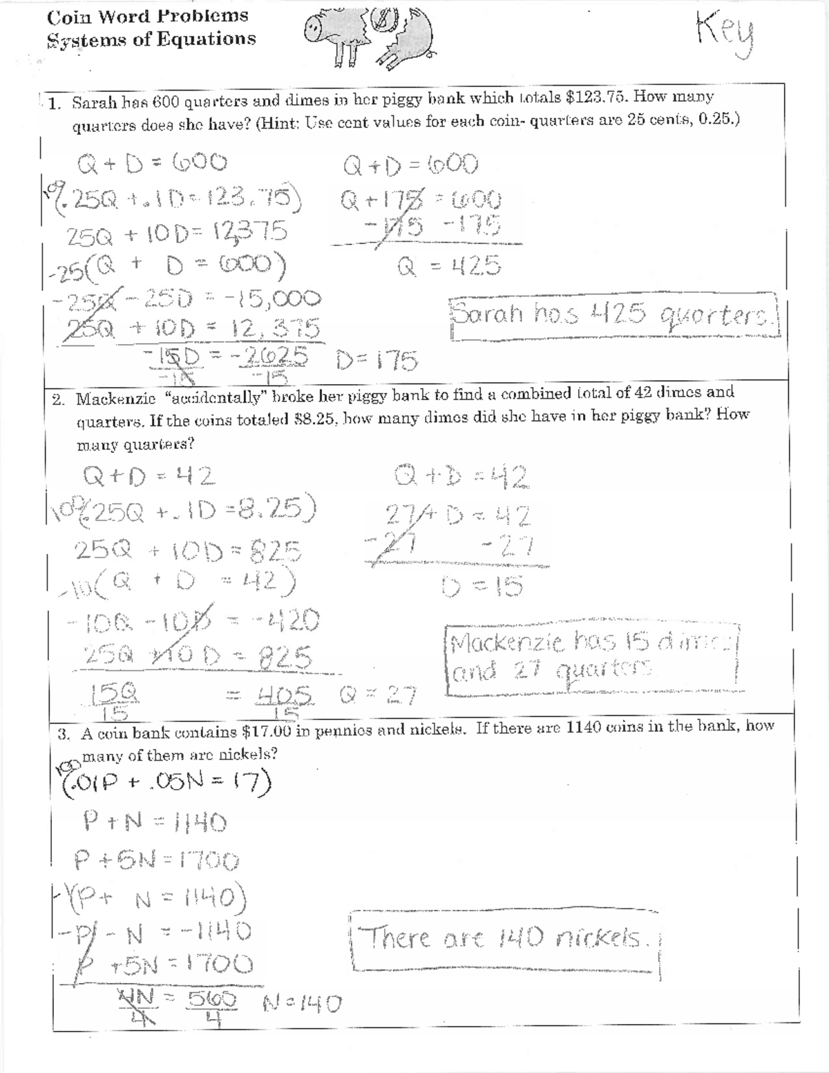 Coin Word Problems Guided Notes and Answer Key - Mechanical engineering ...