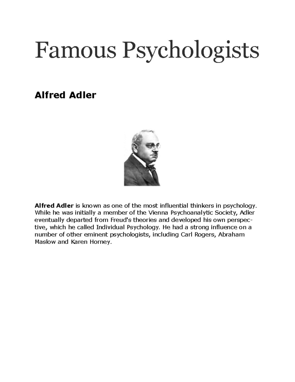 Famous psychologist - kkk - Famous Psychologists ! Alfred Adler ...