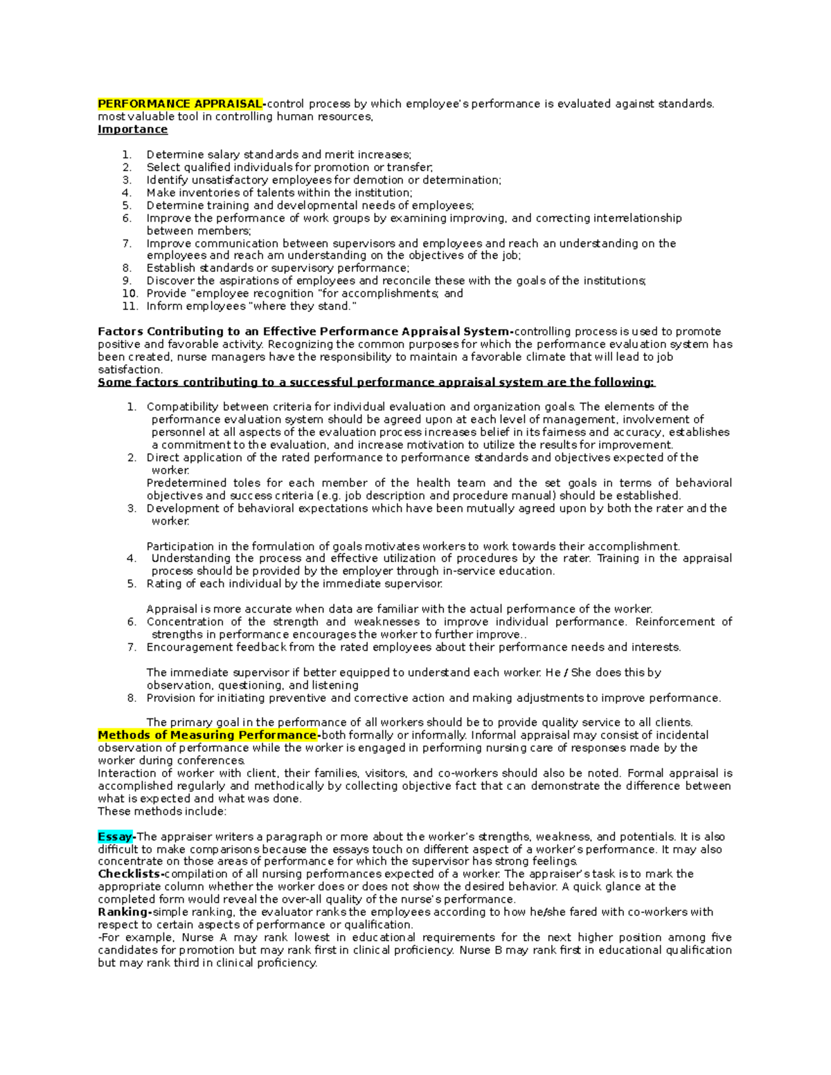 Performance Appraisal - PERFORMANCE APPRAISAL-control process by which ...