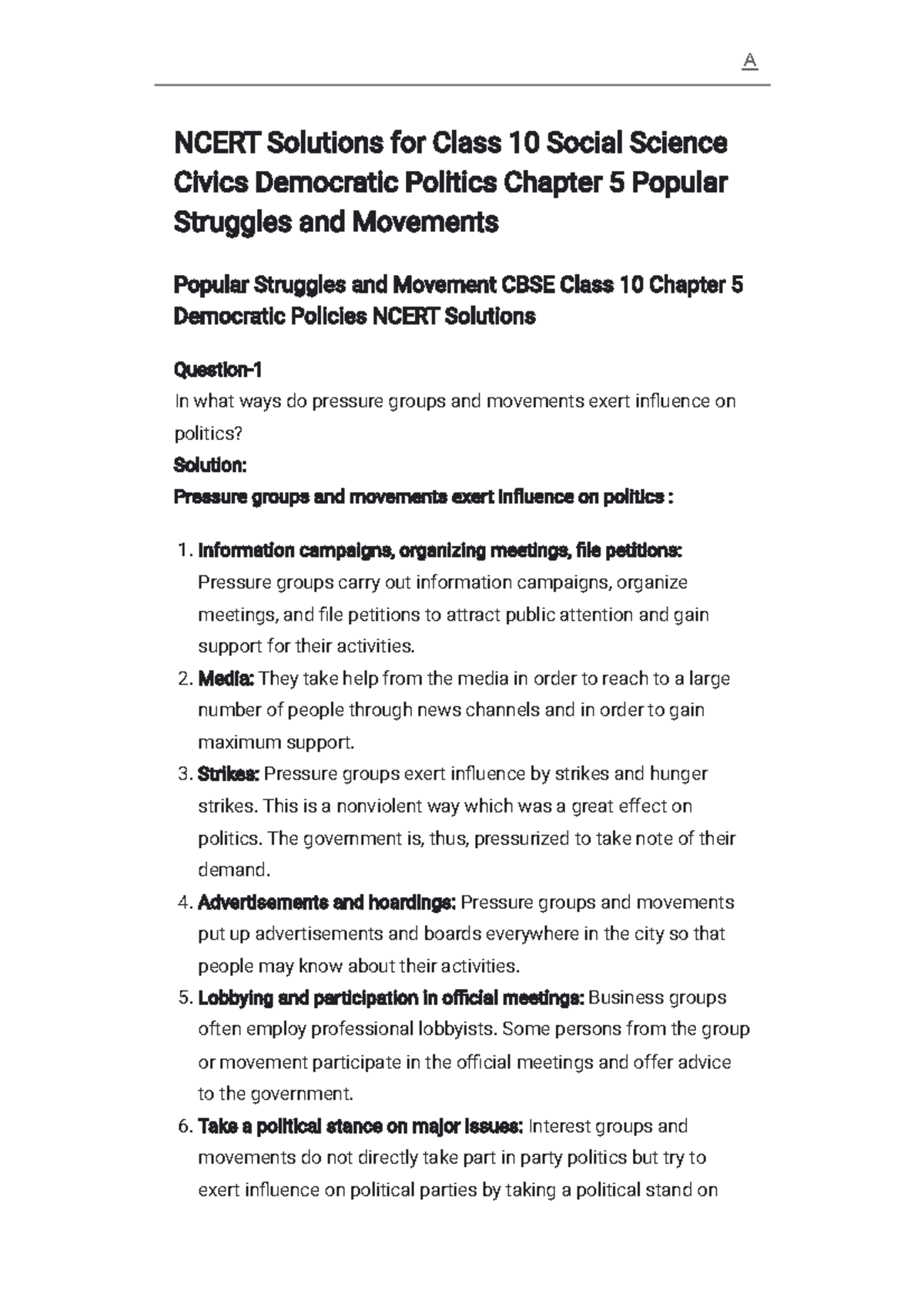 Ss5 Assignment 5 Ncert Solutions For Class 10 Social Science Civics