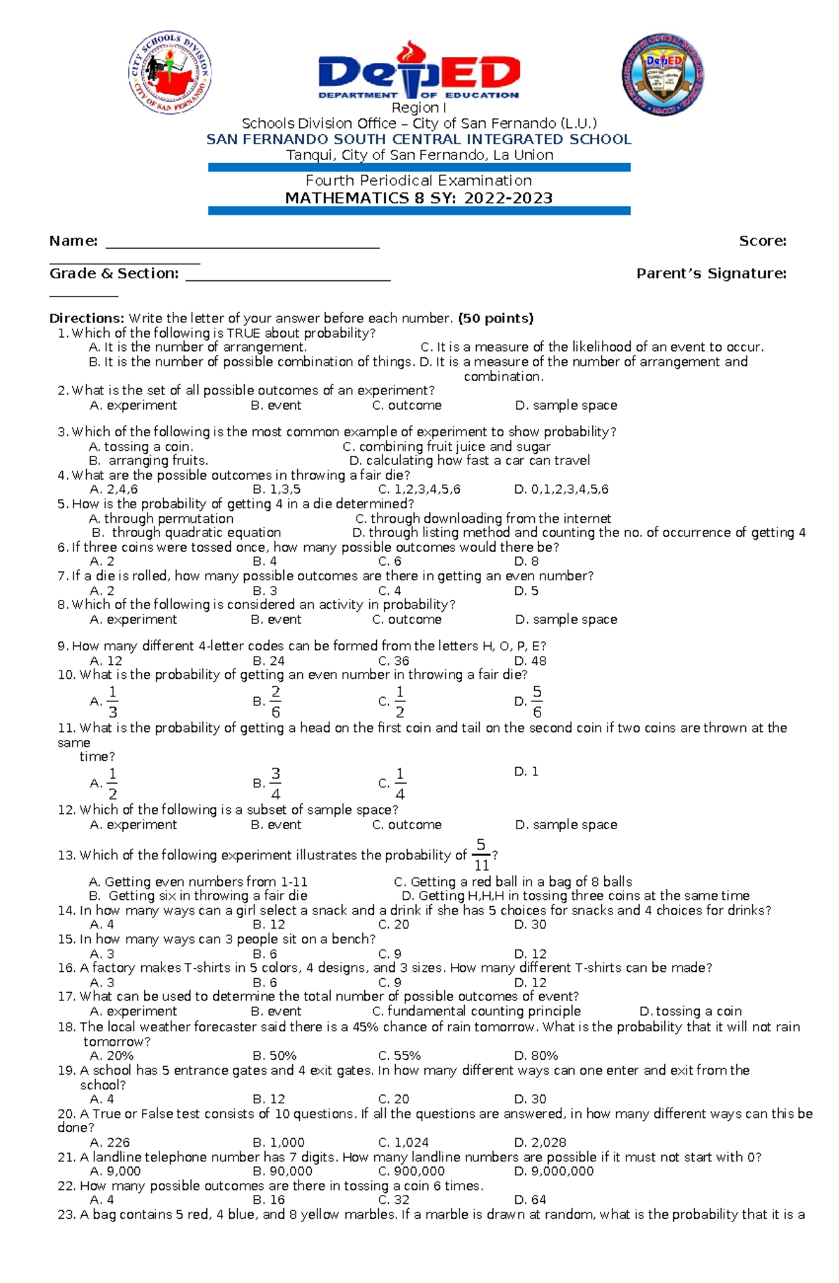 EXAM-4th quarter - Region I Schools Division Office – City of San ...