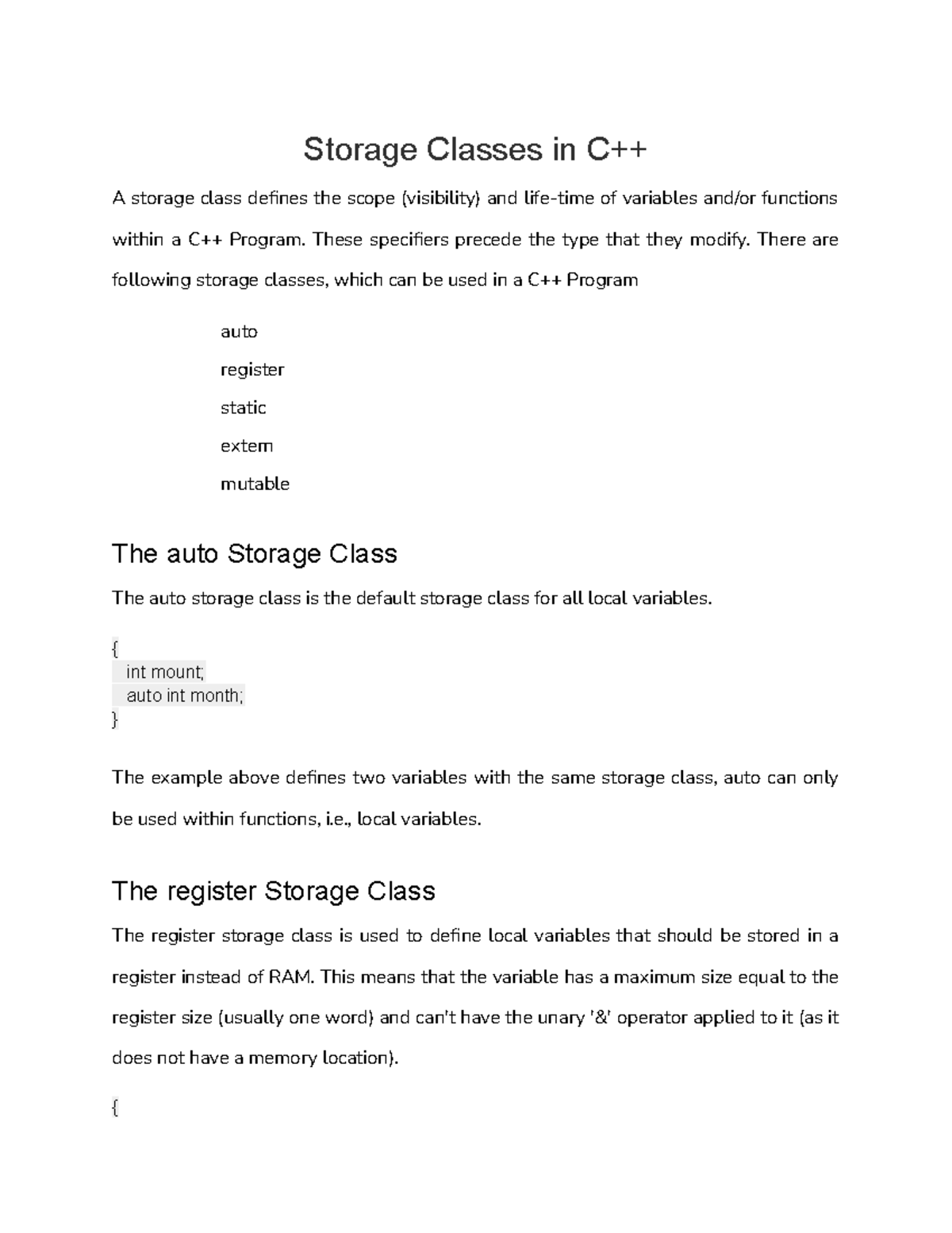 Storage Classes in CPlus Plus - Storage Classes in C++ A storage class ...