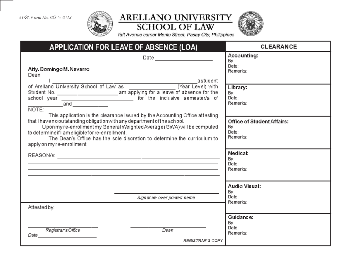 Ro7 application for leave of absence loa audio visual application