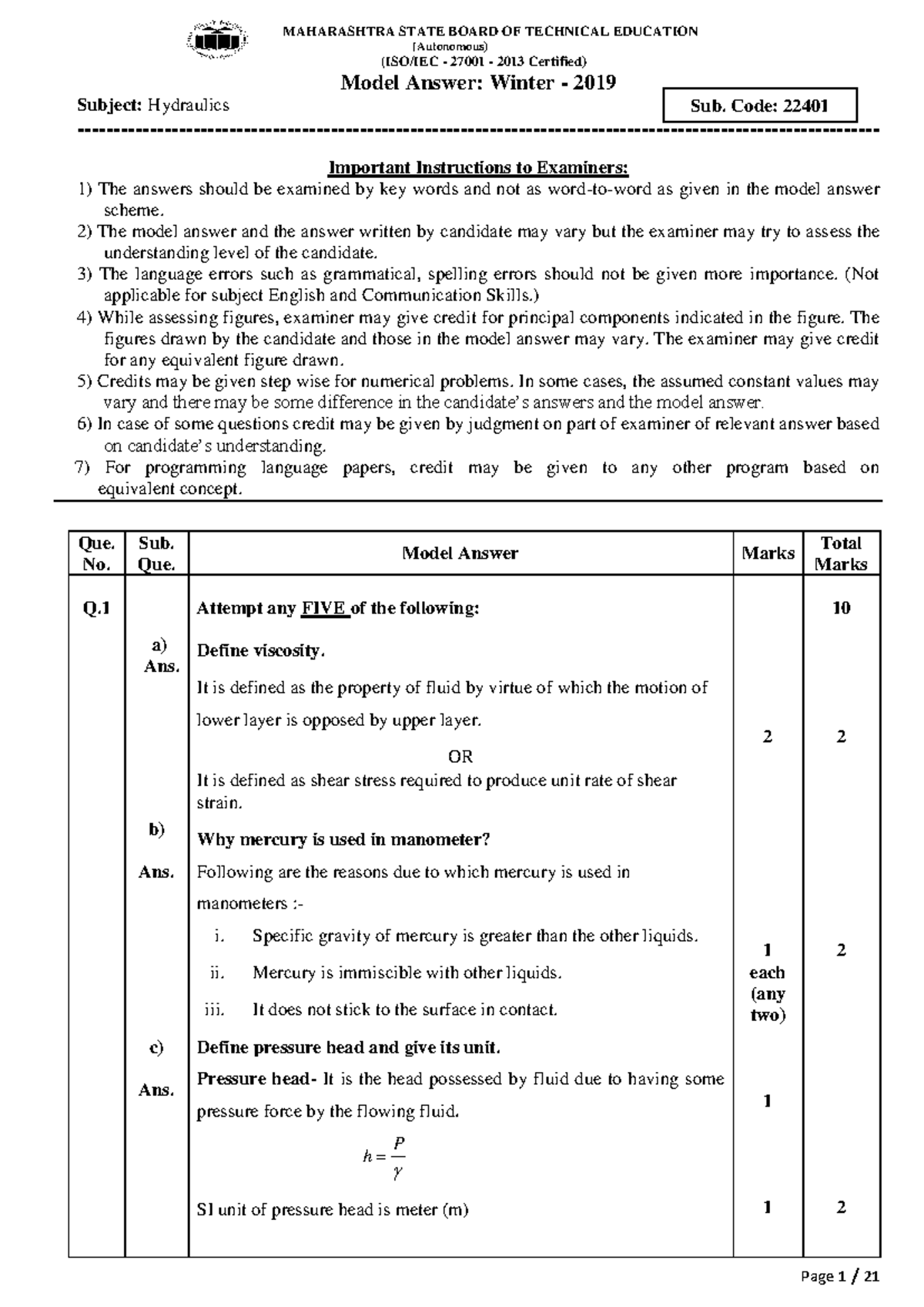 22401 HRY W 19 Model-Answer - (Autonomous) (ISO/IEC - 27001 - 2013 ...